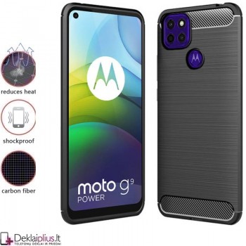 Carbon guminis dėklas - juodas (telefonams Motorola Moto G9 Power)